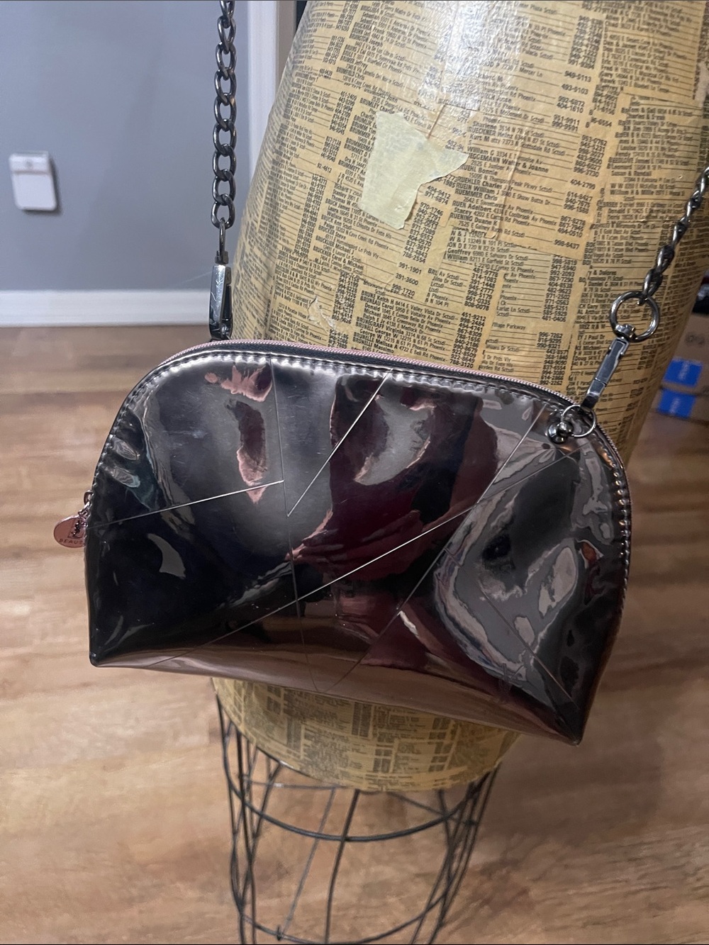 YSL Black Patent Leather Chain Crossbody Bag - Black